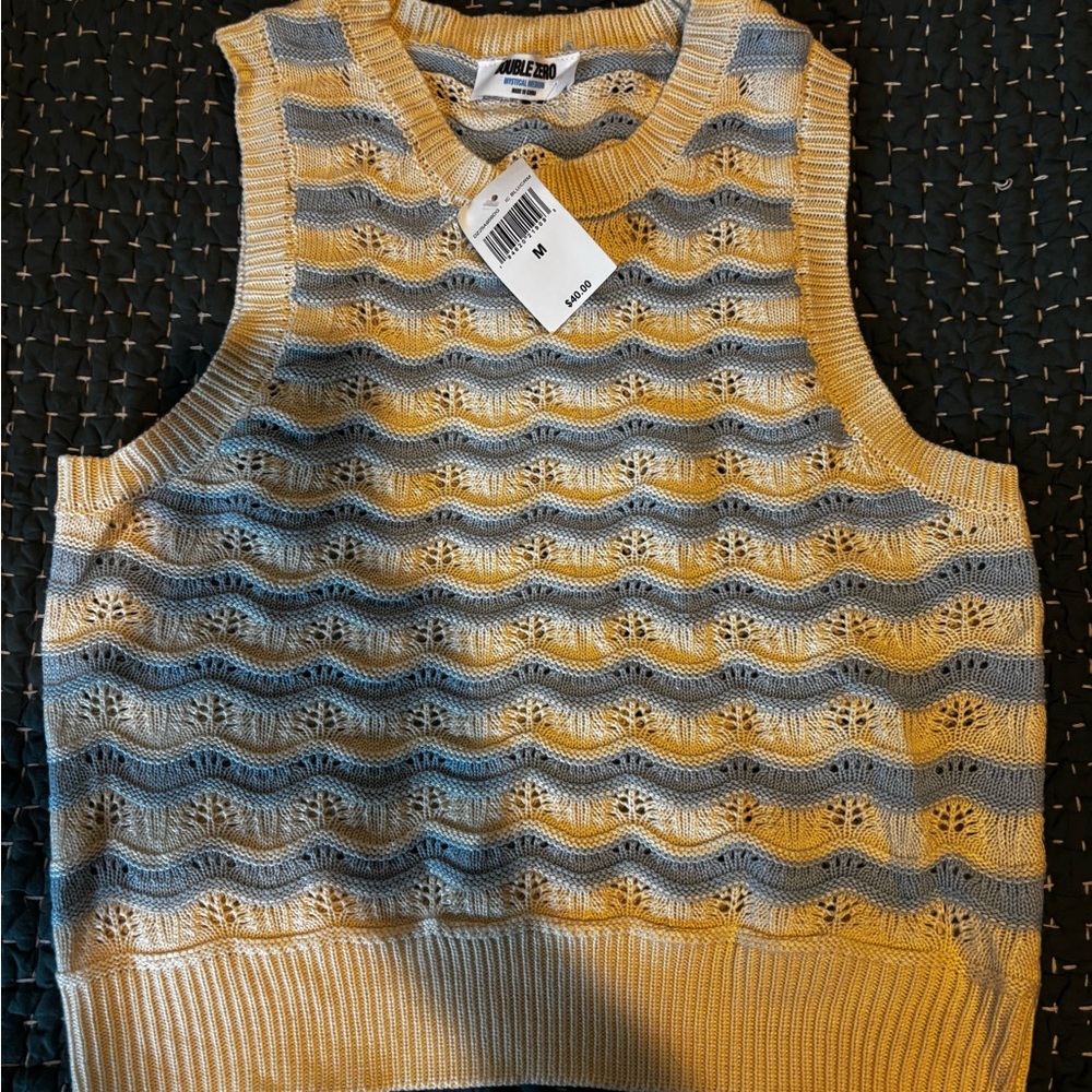Blue and cream crochet crop top, Double Zero brand size M NWT
